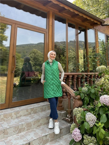 Despina Kapitone Fermuarlı Çıtçıtlı Kolsuz Yelek - 71150.111 - Benetton Yeşil - 7