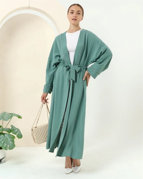 Taş Detaylı Kimono - 70039.100 - Çağla Yeşili - 7