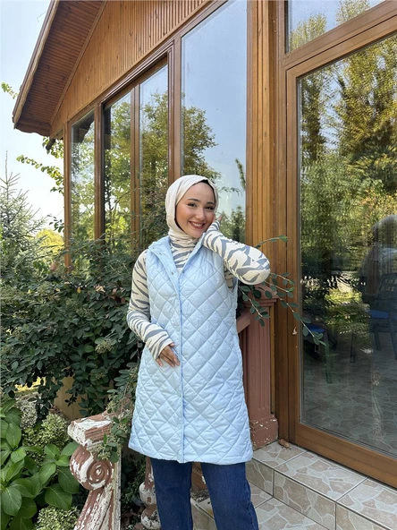 Despina Kapitone Fermuarlı Çıtçıtlı Kolsuz Yelek - 71150.112 - Buz Mavisi - 2