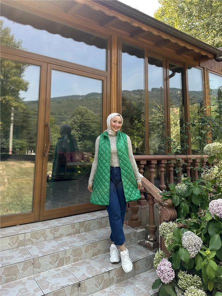 Despina Kapitone Fermuarlı Çıtçıtlı Kolsuz Yelek - 71150.111 - Benetton Yeşil - 4