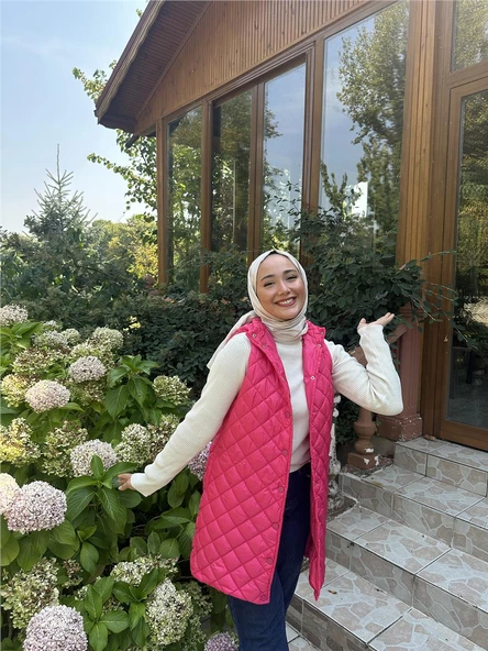 Despina Kapitone Fermuarlı Çıtçıtlı Kolsuz Yelek - 71150.025 - Fuşya - 4