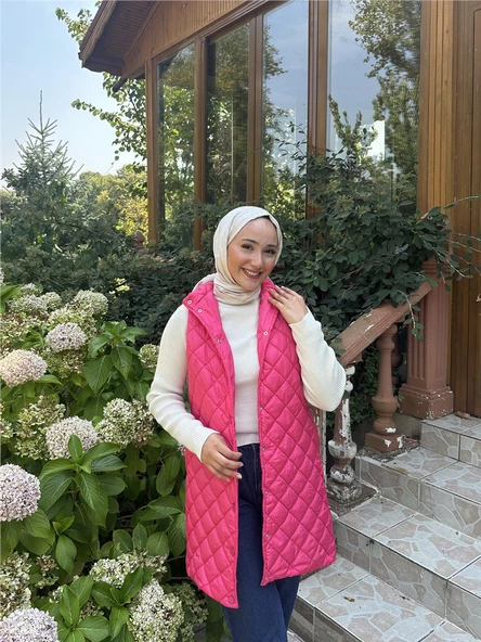 Despina Kapitone Fermuarlı Çıtçıtlı Kolsuz Yelek - 71150.025 - Fuşya - 6
