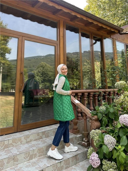 Despina Kapitone Fermuarlı Çıtçıtlı Kolsuz Yelek - 71150.111 - Benetton Yeşil - 3