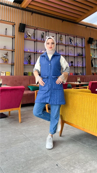 Ahenk Kapitone Cepli Kolsuz Yelek - 71152.006 - İndigo