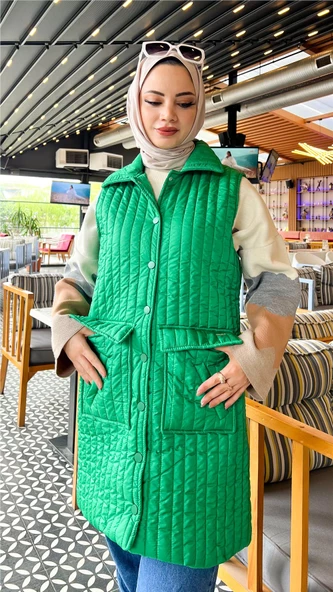 Ahenk Kapitone Cepli Kolsuz Yelek - 71152.111 - Benetton Yeşil - 5