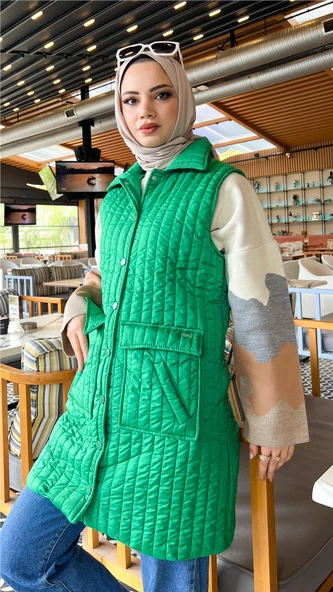 Ahenk Kapitone Cepli Kolsuz Yelek - 71152.111 - Benetton Yeşil - 7