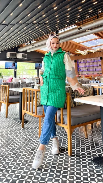 Ahenk Kapitone Cepli Kolsuz Yelek - 71152.111 - Benetton Yeşil - 8