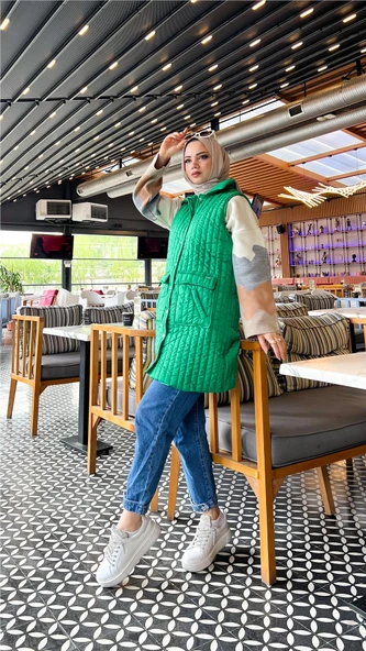 Ahenk Kapitone Cepli Kolsuz Yelek - 71152.111 - Benetton Yeşil - 3