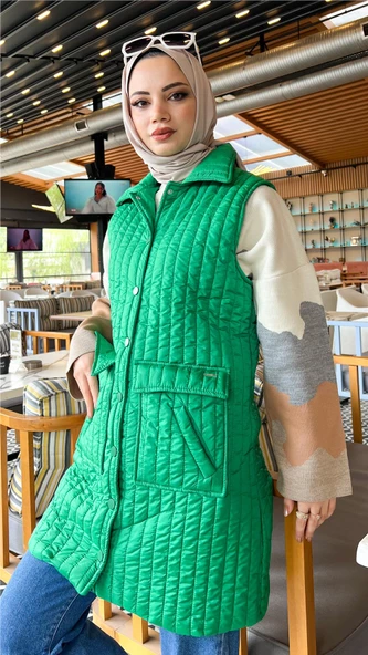 Ahenk Kapitone Cepli Kolsuz Yelek - 71152.111 - Benetton Yeşil - 6