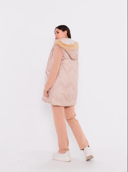 Sarah Kapşonlu Şişme Yelekli Spor Üçlü Takım - 70030.026 - Bej - Resim 6