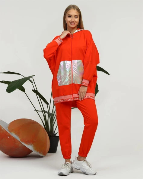 Nursima Triko Detaylı Fermuarlı Spor İkili Takım - 70078.036 - Oranj - 3