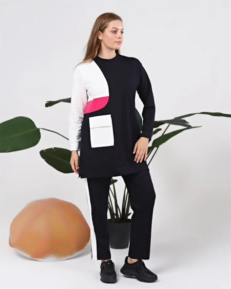 Sıfır Yandan Cep Detaylı Ribanalı İkili Eşofman Spor Takımı - 70086.015 - Lacivert ürün görseli