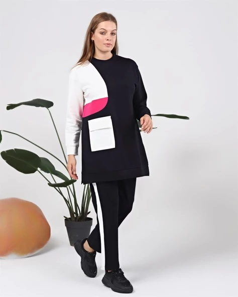 Sıfır Yandan Cep Detaylı Ribanalı İkili Eşofman Spor Takımı - 70086.015 - Lacivert - Resim 2