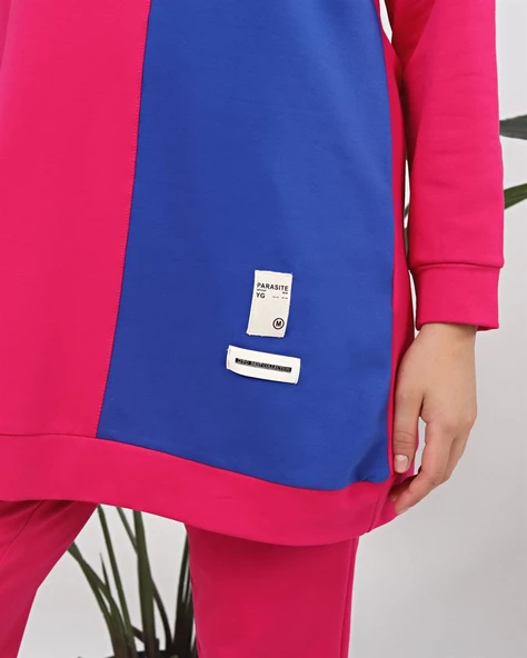 Alya Üç Renk Geçişli Garnili İkili Eşofman Spor Takımı - 70096.025 - Fuşya - Resim 6