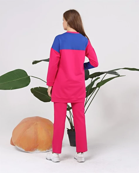 Alya Üç Renk Geçişli Garnili İkili Eşofman Spor Takımı - 70096.025 - Fuşya - Resim 5