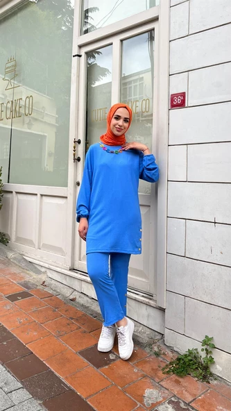 Candy Kolye Detaylı Tunik Pantolon İkili Takım - 71136.022 - Saks - 1