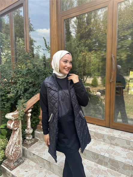 Dafne Cepli Eşofman Kolsuz Yelek Beli Lastikli Pantolon Üçlü Takım - 71149.015 - Lacivert - 2