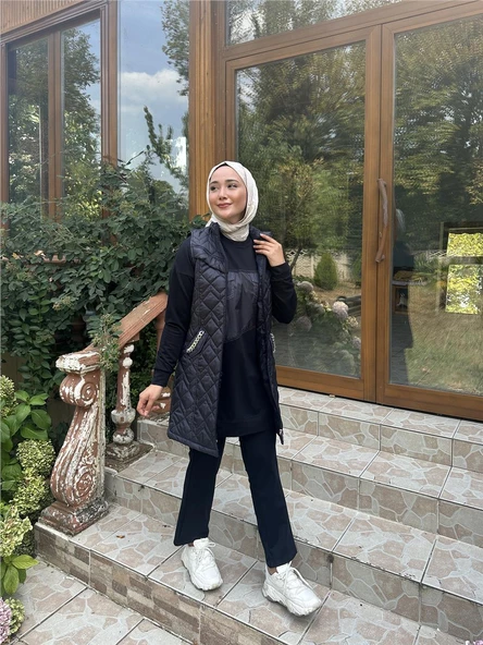 Dafne Cepli Eşofman Kolsuz Yelek Beli Lastikli Pantolon Üçlü Takım - 71149.015 - Lacivert - 5