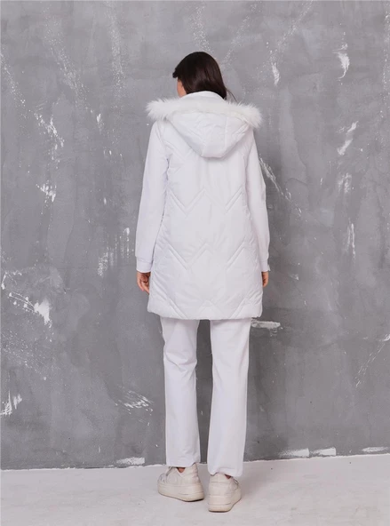 Sarah Kapşonlu Şişme Yelekli Spor Üçlü Takım - 70030.002 - Beyaz - Resim 12