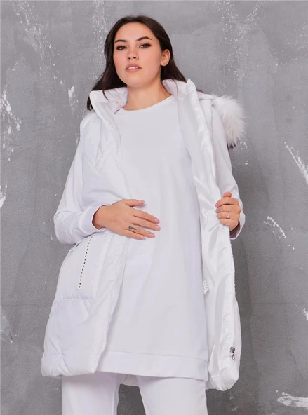 Sarah Kapşonlu Şişme Yelekli Spor Üçlü Takım - 70030.002 - Beyaz - Resim 8