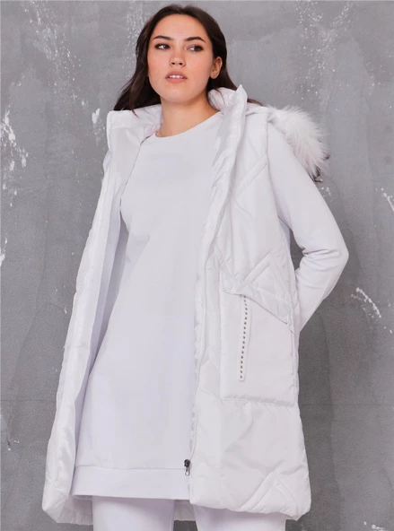 Sarah Kapşonlu Şişme Yelekli Spor Üçlü Takım - 70030.002 - Beyaz - Resim 9