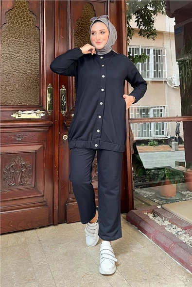 Çıtçıtlı Yandan Cepli İkili Sade Basic Eşofman Spor Takımı - 12009.015 - Lacivert - Resim 2