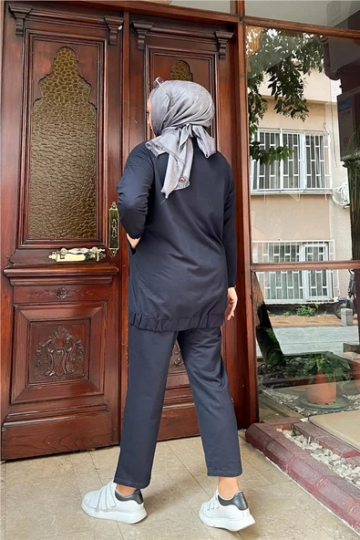 Çıtçıtlı Yandan Cepli İkili Sade Basic Eşofman Spor Takımı - 12009.015 - Lacivert - Resim 9