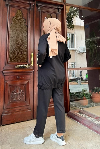 Çıtçıtlı Yandan Cepli İkili Sade Basic Eşofman Spor Takımı - 12009.003 - Siyah - Resim 10