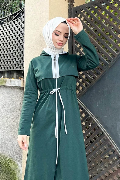 Kapşonlu Fermuarlı Belden Beyaz Bağcıklı Sade Basic İkili Spor Takımı - 03074.021 - Nefti - Resim 4