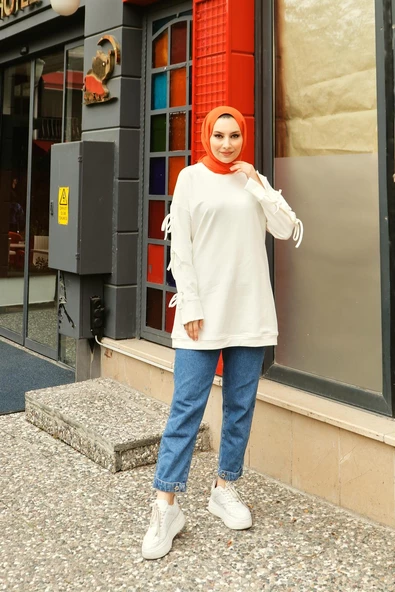 Akasya Fiyonk Detaylı Sweatshirt - 71106.023 - Krem