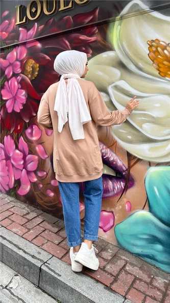 Papatya Taş Detaylı Nakış Baskılı Sweatshirt - 71143.026 - Bej - 9
