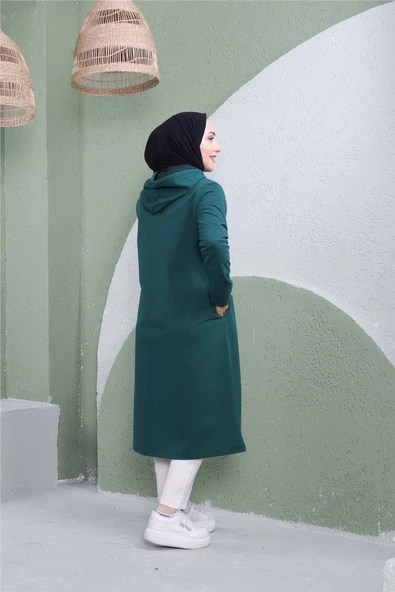Yazı Baskılı Fermuarlı Kapşonlu Uzun Sweat - 03081.021 - Nefti - 7