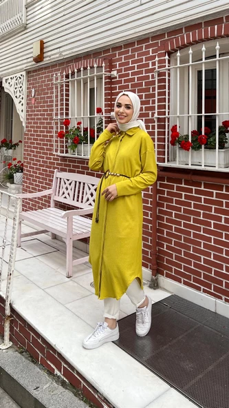 Marry Belden Bağlamalı Uzun Tunik - 71137.108 - Yağ Yeşili