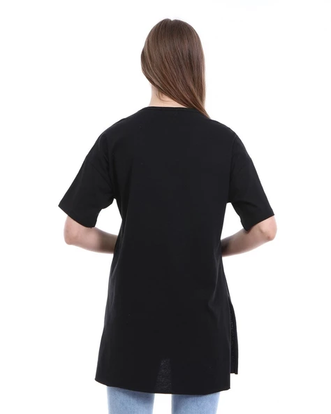 Vera Kısa Kollu Yırtmaçlı Sade Basic Tunik - 04012.003 - Siyah - 5