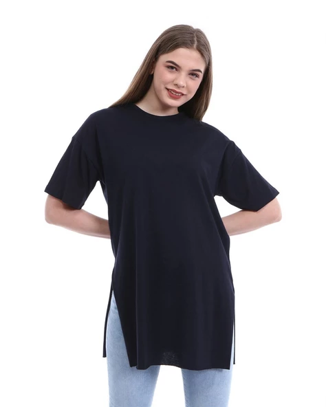 Vera Kısa Kollu Yırtmaçlı Sade Basic Tunik - 04012.003 - Siyah - 4