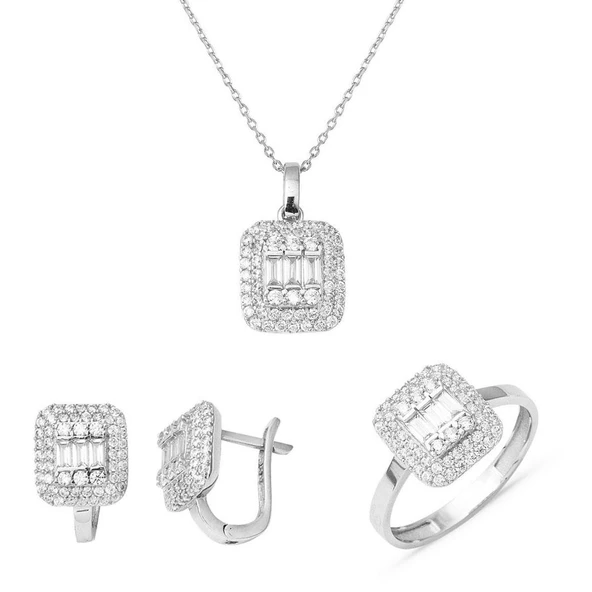 14 Ayar Beyaz Altın Baget Set ürün görseli 1