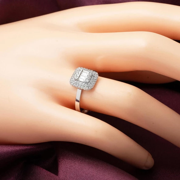 14 Ayar Beyaz Altın Baget Set - Resim 5