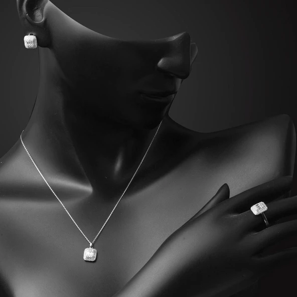 14 Ayar Beyaz Altın Baget Set - Resim 3