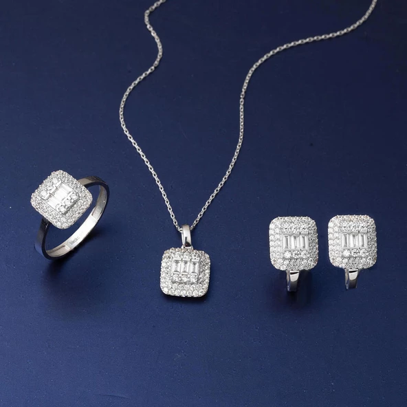 14 Ayar Beyaz Altın Baget Set - Resim 2