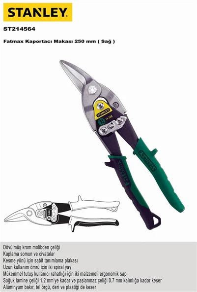 STANLEY 2-14-564 KAPORTACI MAKASI 250 MM SAĞ - 2