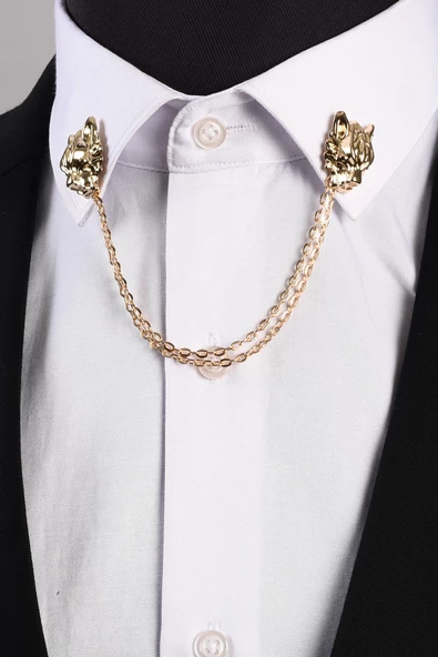 Esgue Kurt Kafası Gömlek Yaka İğnesi Gold - 2