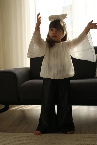 KIZ ÇOCUK PLİSELİ DERİ İSPANYOL PAÇA GÖMLEK PANTOLON TAKIM - 3