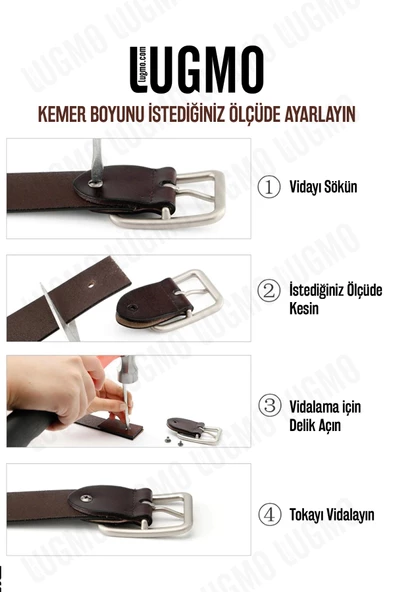 2 Adet Hakiki Deri Erkek Kemer Eko 4,5 cm Kot Siyah - 8