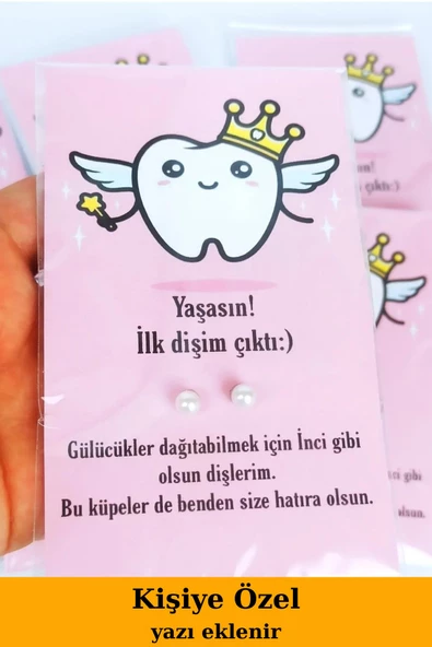 20 Adet Pembe Kartlı Diş Buğdayı Hediye İnci Küpe - Kuşe Kartlı - Bebek Hediyesi - Mevlid Hediye