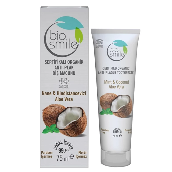 Bio Smile Organik Anti Plak Diş Macunu Nane & Hindistan Cevizi & Aloe Vera 75 ml