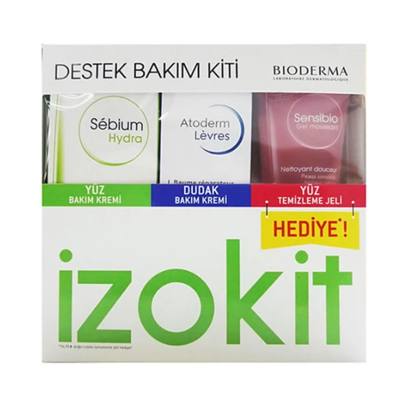 Bioderma Sebium Izokit - Sebium Hydra 40 ml + Atoderm Lip Balm 15 ml + Sensibio Gel 45 ml Hediyeli