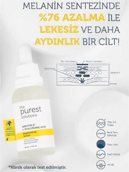 The Purest Solutions Arbutin Leke Giderici ve Cilt Tonu Eşitleyici Cilt Bakım Serumu 30 ml (Arbutin 2% + Hyaluronic Acid) - 3