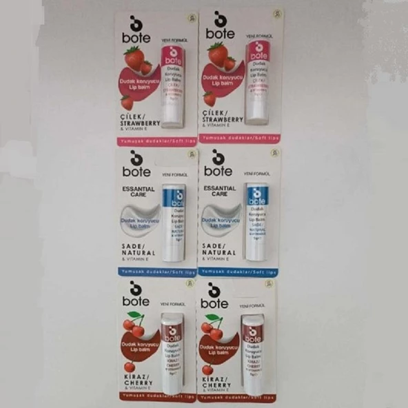 Bote Dudak Koruyucu Lip Stick - Çilek + Kiraz + Sade Stant 12'li - 2