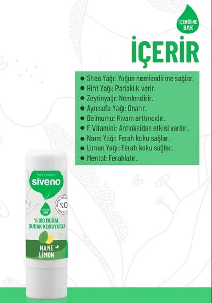 Siveno Lip Dudak Kremi Nane Limon 6 gr - Resim 3