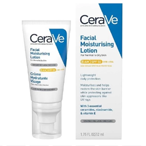 Cerave Yüz Nemlendirici Krem Normal ve Kuruya Dönük Ciltler İçin SPF50 52 ml